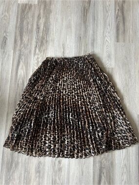 Pleated Leopard Print Skirt - Brown